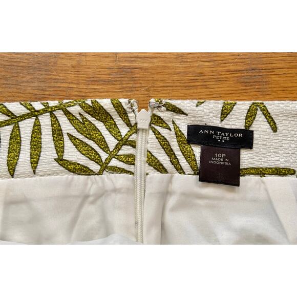 ANN TAYLOR Petite Green/White Fauna Cotton Pencil Skirt sz 10P - Picture 4 of 10